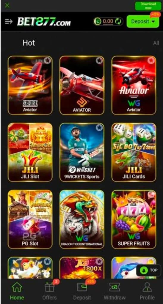 A high-quality graphic showing the Bet877 Game logo and the various game modes available for Android users.