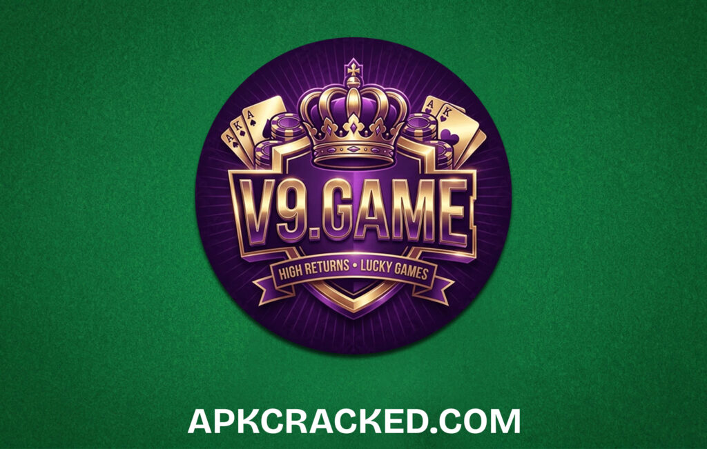 A high-quality screenshot of the V9 Game app interface showing the lobby and various game modes like Teen Patti and Ludo.