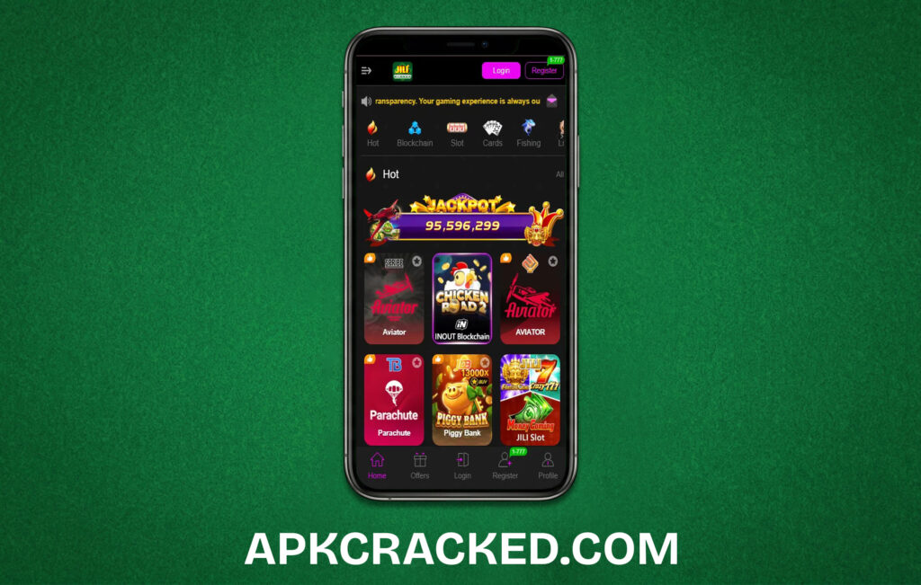The vibrant home screen of the JILI Winner Game app featuring various slot machines and the EasyPaisa deposit icon.
