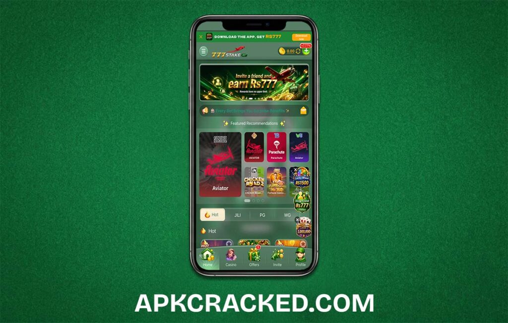 777 Stake Game Home Screen on A phone Mockup