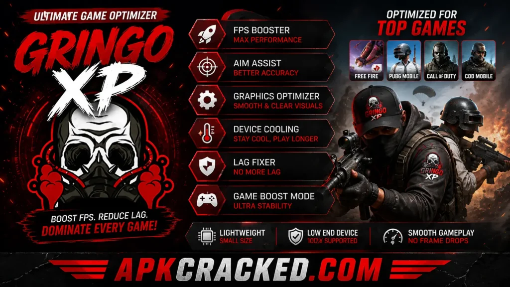 Gringo XP APK is a gaming optimizer that improves frame rates, graphics, and smooth gameplay performance on Android devices.