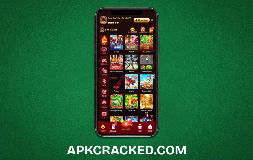 Y71 Game Home Screen on a Phone Mockup