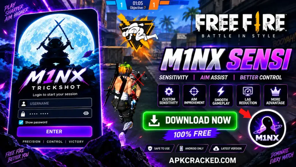 M1nx Sensi APK features Image showing app details